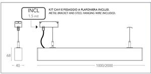Plafoniera con Barra a sospensione in alluminio 100cm colore Nero goffrato con driver incluso 26W 4000K