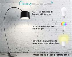 Lampadina Wi-Fi 11W E27 RGB + CCT (tutte le tonalità di bianco) dimmerabile comandabile da Smartphone e Vocalmente. Compatibile con Amazon Alexa e Google Home