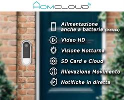 Videocitofono/campanello wifi Homcloud con IP54 (outdoor) alimentato 12-24V o a BATTERIE INTEGRATE compatibile con Amazon Echo Show