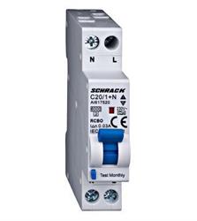 Interruttore magnetotermico differenziale AI617516 Schrack 1 polo + neutro 16A 6KA 0,03A curva C 1 modulo Classe A