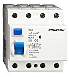 Interruttore differenziale puro AR002130 Schrack 4 poli 25A 0,3A 4 moduli Classe AC