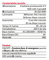 Lampada ricaricabile 15W VEGA con variatore di intensità luminosa, la lampada si accende automaticamente in caso di black-out elettrico, 30 led SMD