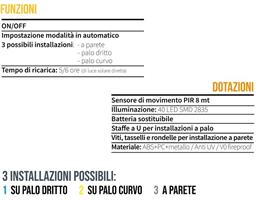 Lampada da esterno a ricarica solare con sensore di movimento PIR modello LUMINA Street, Potenza 5W, 1600LM, 4000K, IP65