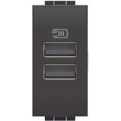 Caricatore USB con due porte tipo A per la ricarica fino a 15W di due dispositivi in simultanea 240V 1 modulo